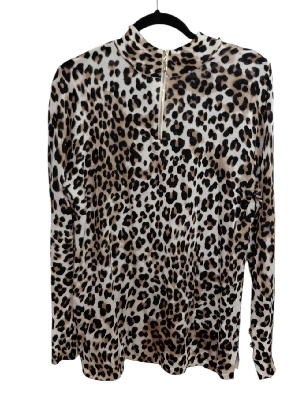 Leopard Print Cowl Neck Long Sleeve Sweater - Beige/Black - Picture 2 of 5